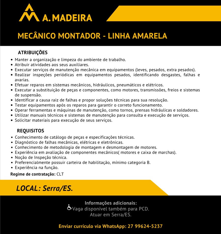 Grupo A. MADEIRA contrata Mecânico Pesado