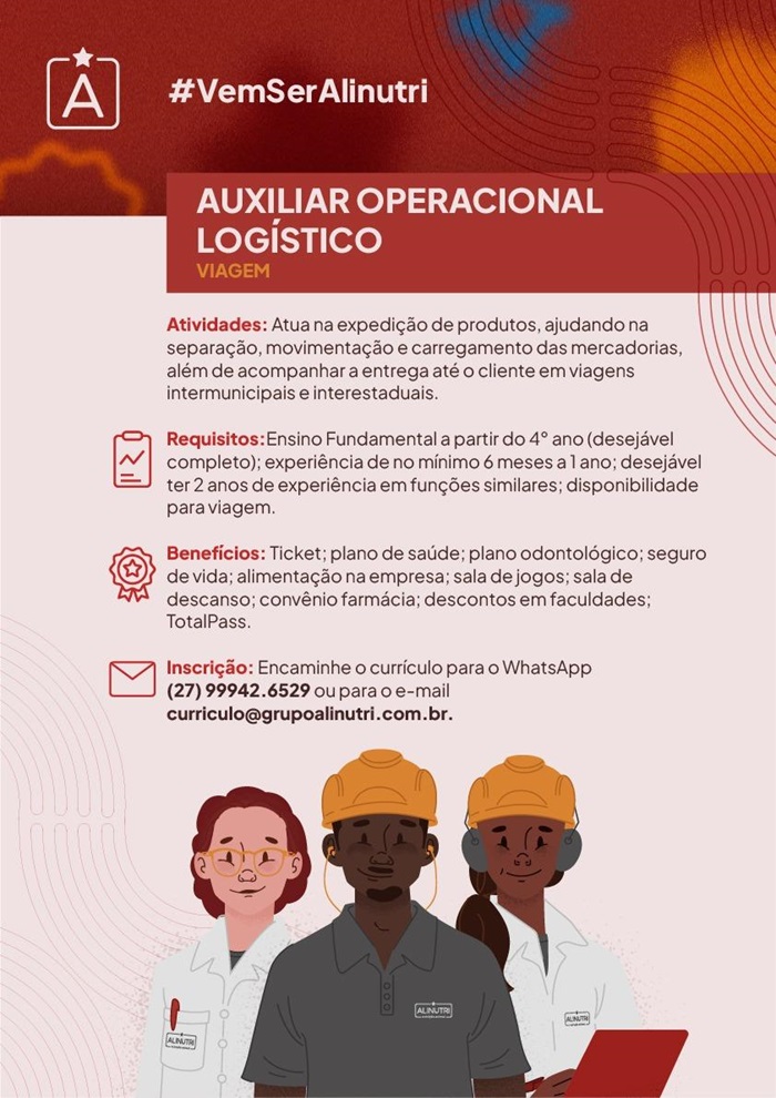 Alinutri contrata Auxiliar Operacional Logístico