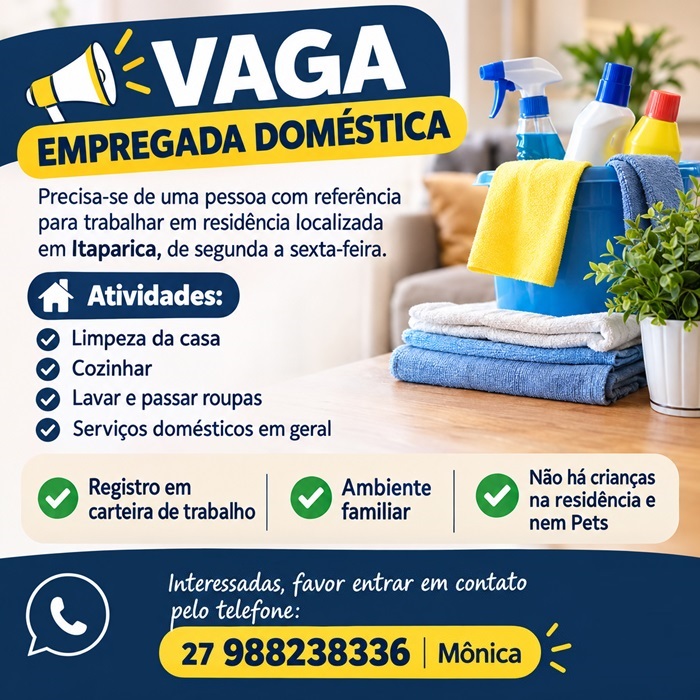 VAGA – EMPREGADA DOMÉSTICA
