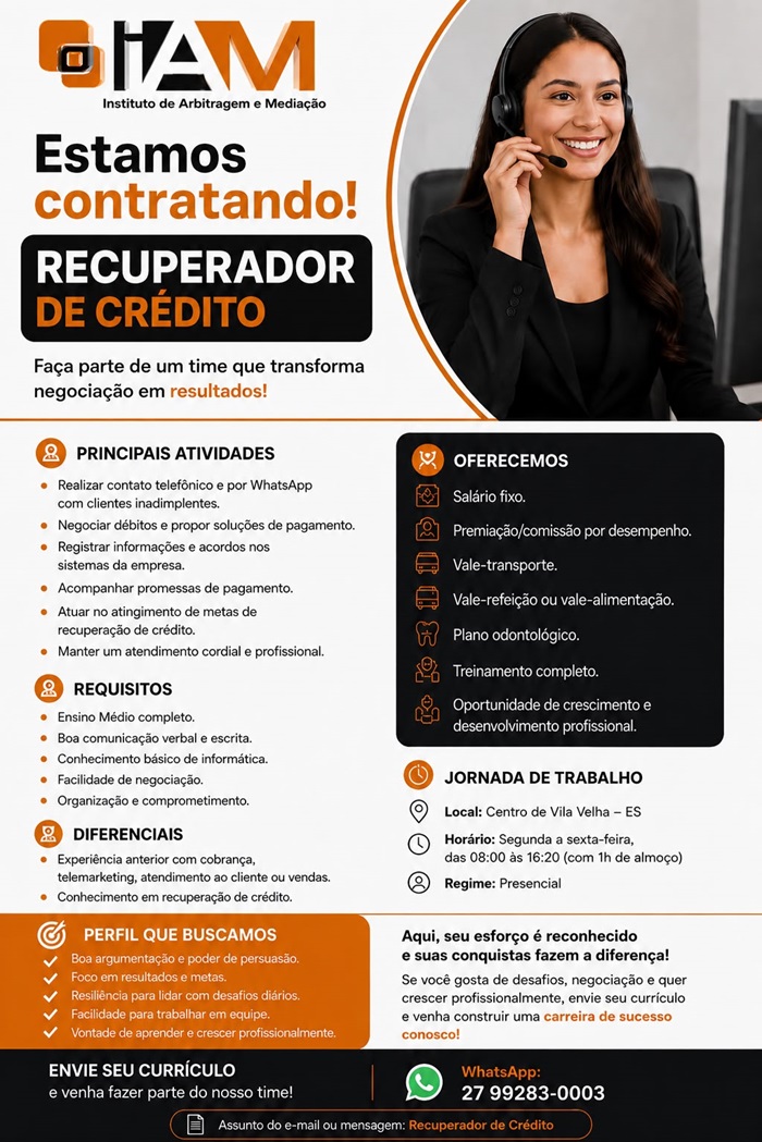 VAGA DE RECUPERADOR DE CRÉDITO