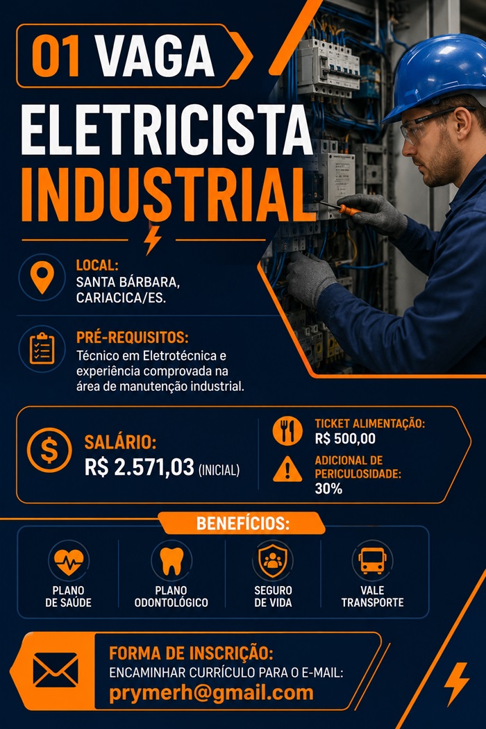 01 VAGA - ELETRICISTA INDUSTRIAL