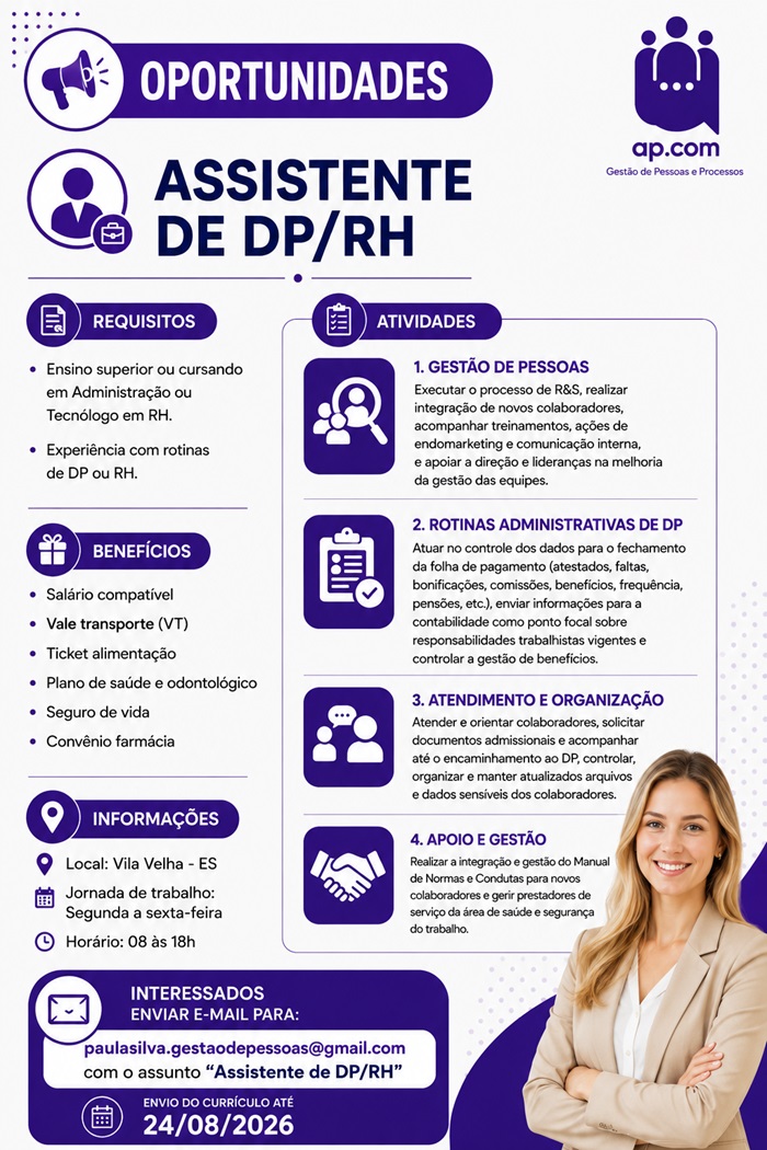 VAGA DE ASSISTENTE DE DP/RH