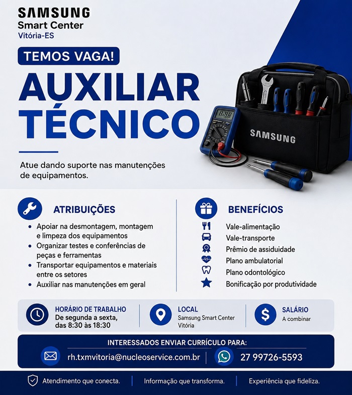  Samsung Smart Center contrata Auxiliar Técnico