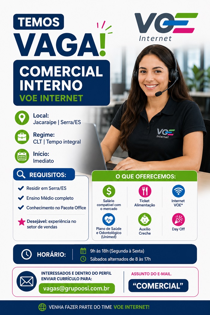 VAGA PARA O COMERCIAL INTERNO - VOE INTERNET