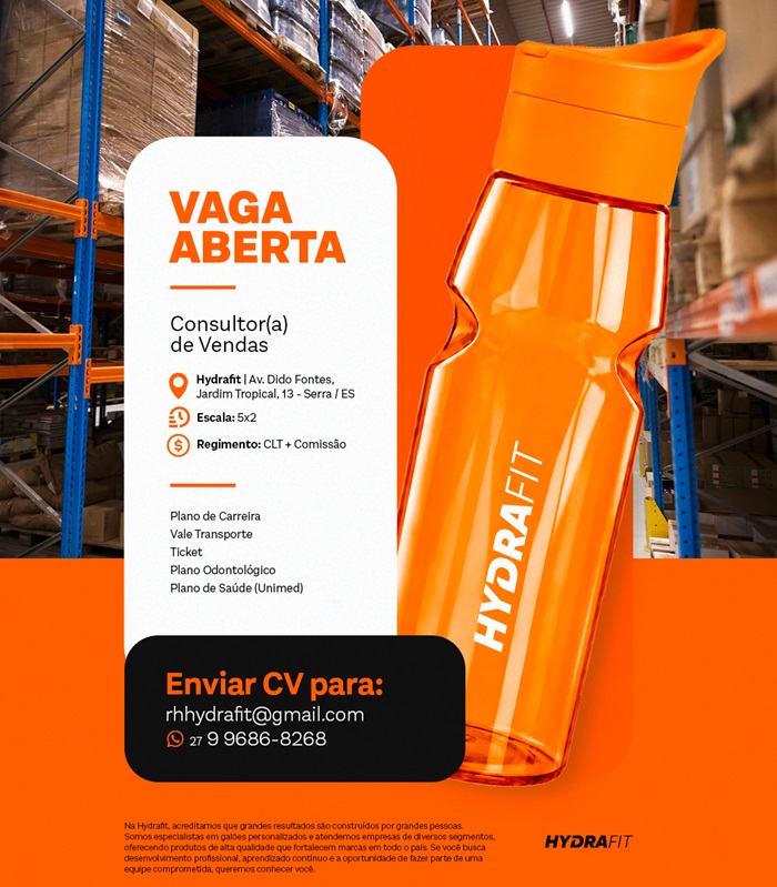  Hydrafit contrata Consultor(a) de Vendas