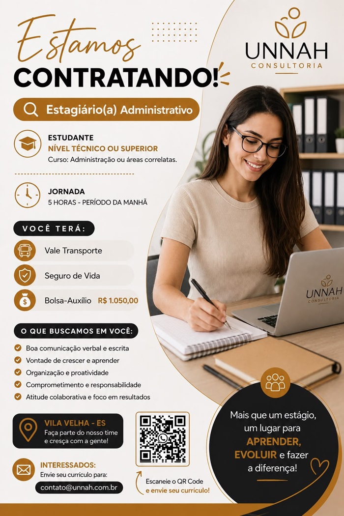 Vaga para Estagiário(a) Administrativo