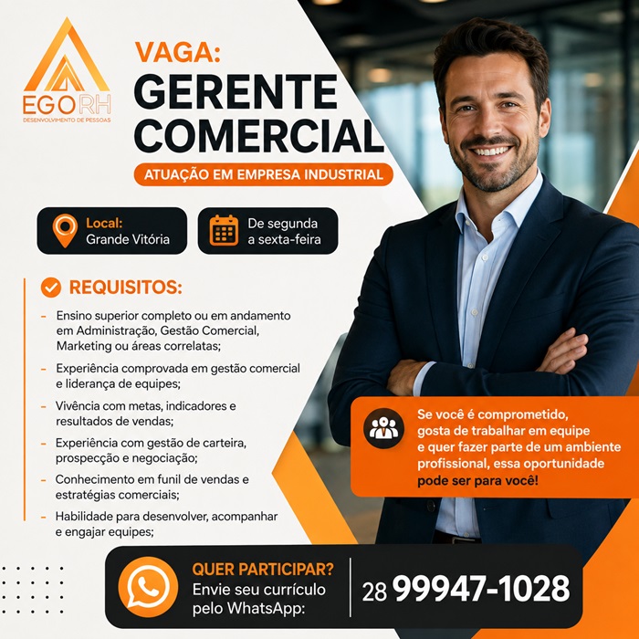 VAGA PARA GERENTE COMERCIAL