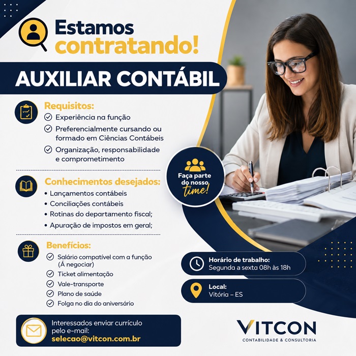 Escritório contrata Auxiliar Contábil