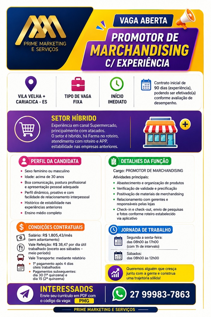 Vaga para Promotor de Merchandising (Com Experiência)