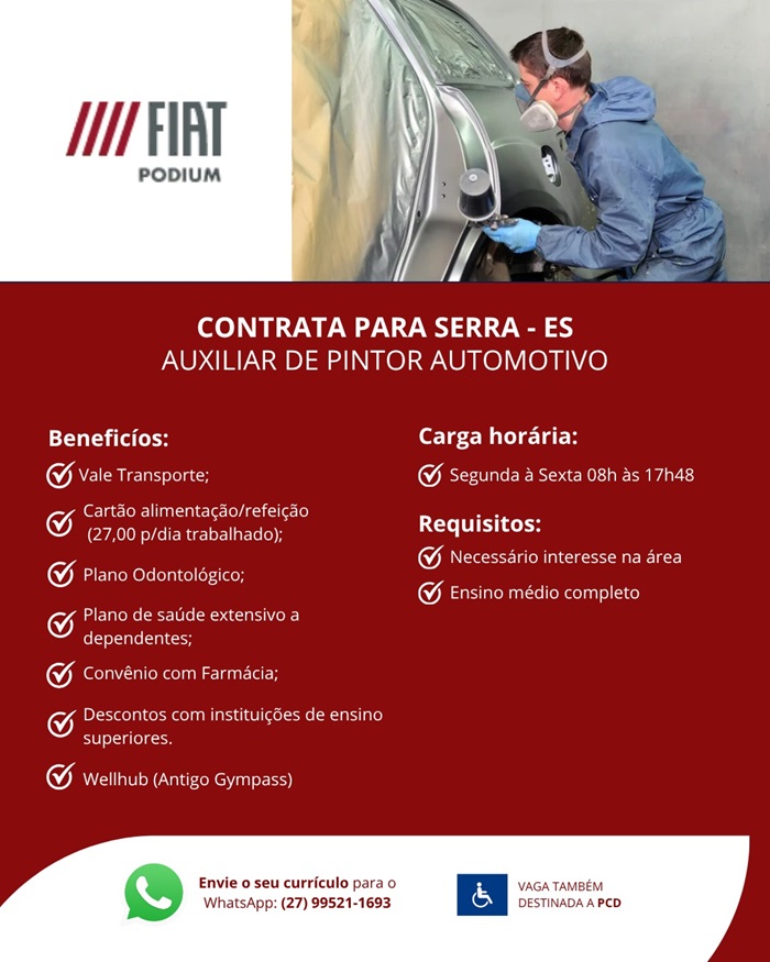 FIAT PODIUM CONTRATA AUXILIAR DE PINTOR AUTOMOTIVO