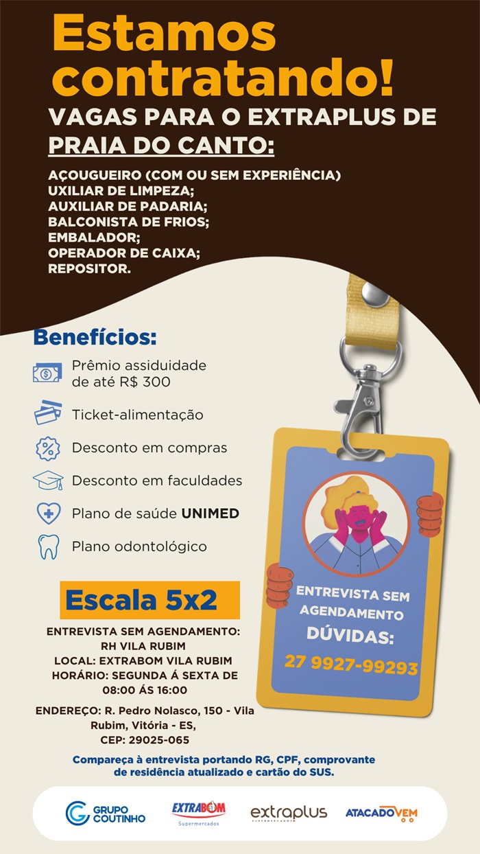 EXTRAPLUS PRAIA DO CANTO ABRE VAGAS DE EMPREGO