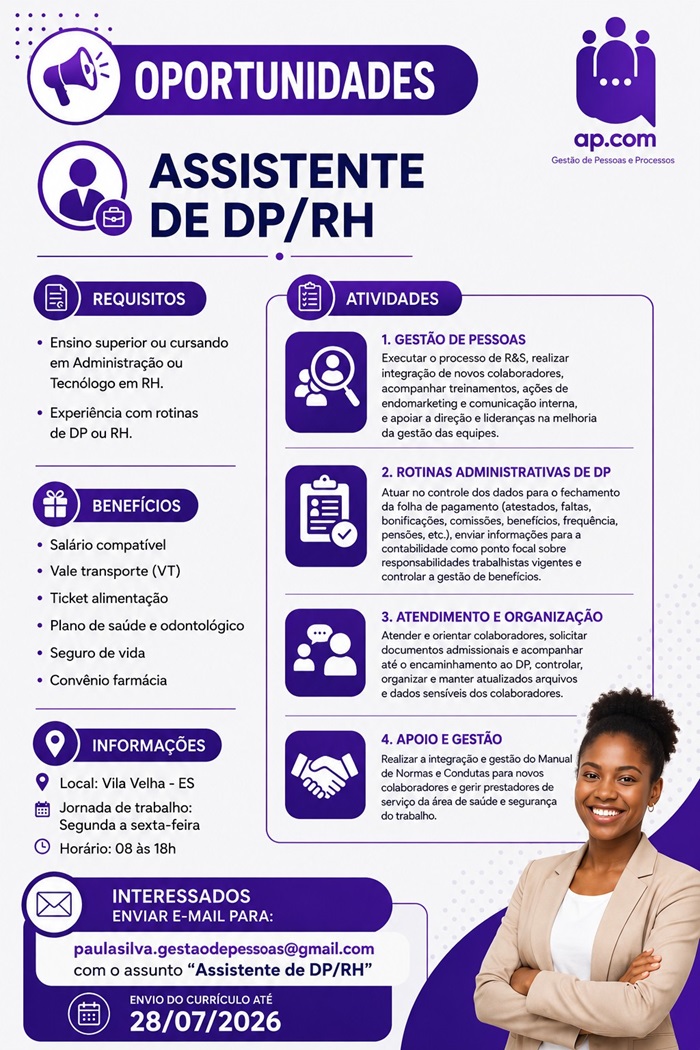 VAGA DE ASSISTENTE DE DP/RH