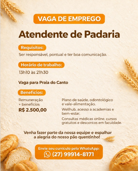 Vaga para Atendente de Padaria