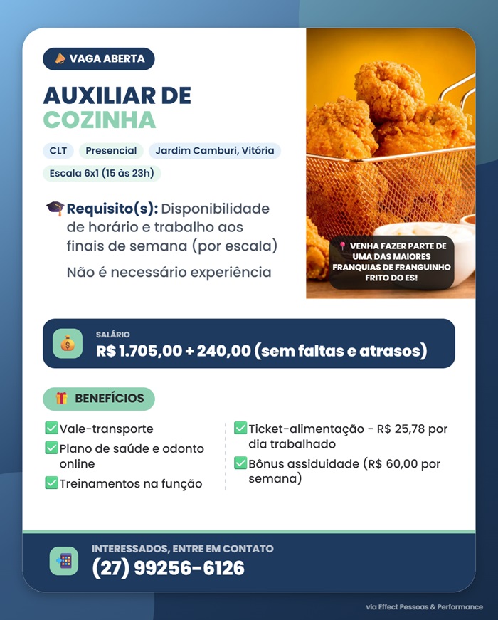 Vaga para Auxiliar de Cozinha (Vitória)