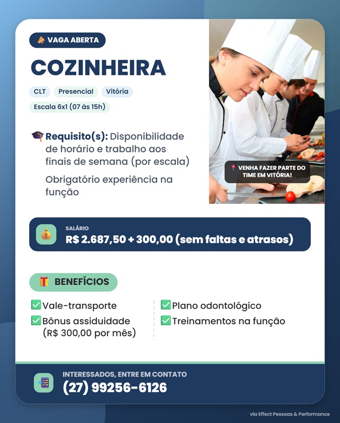 Vaga para Cozinheira