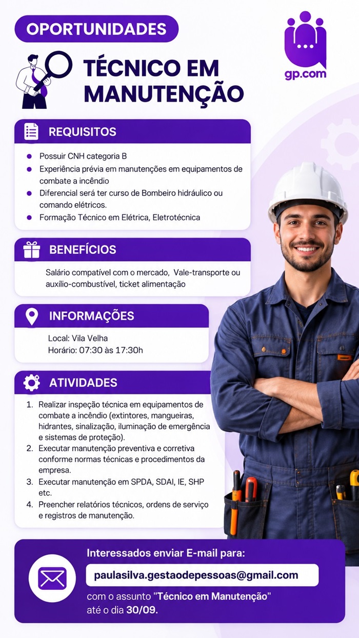 Vaga para Técnico em Manutenção