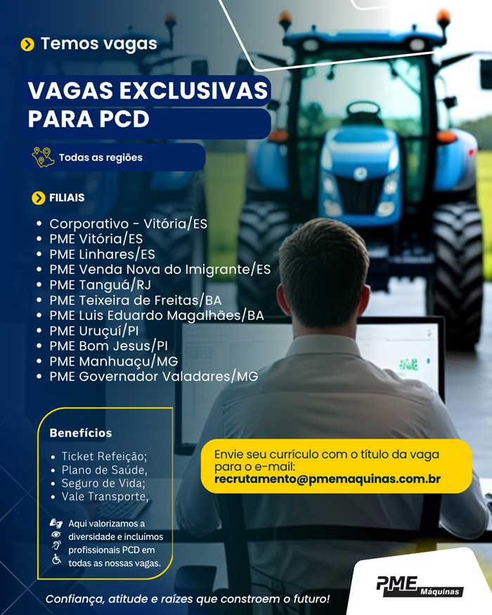 PME Máquinas abre vagas para Pessoas com Deficiência