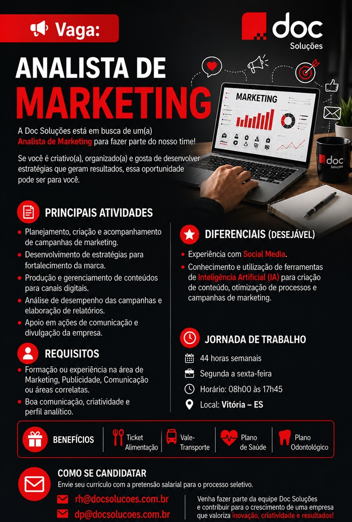 Doc Soluções contrata Analista de Marketing