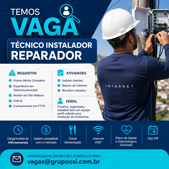 TÉCNICO INSTALADOR REPARADOR - SÃO MATEUS/ES