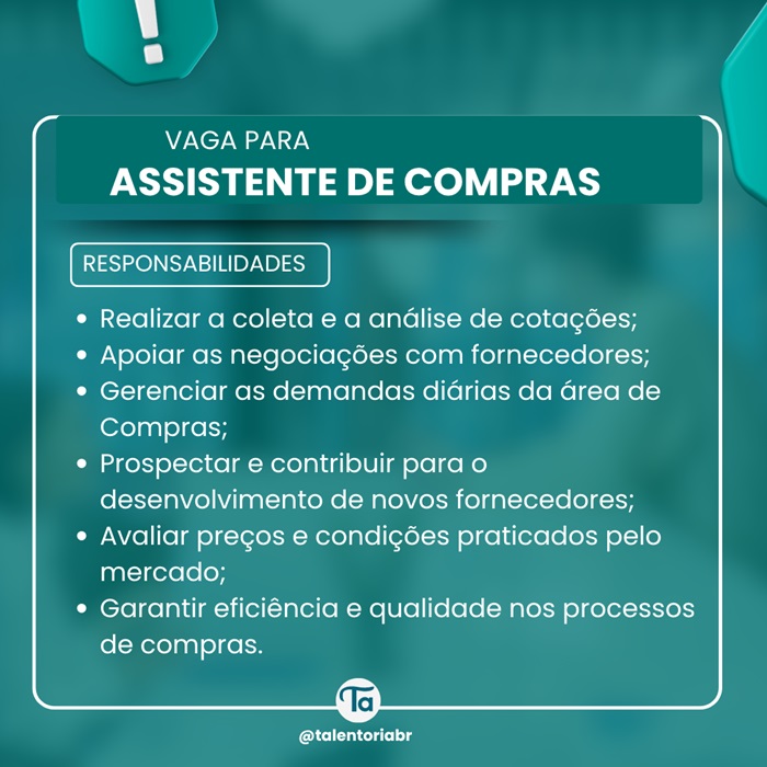 VAGA PARA ASSISTENTE DE COMPRAS
