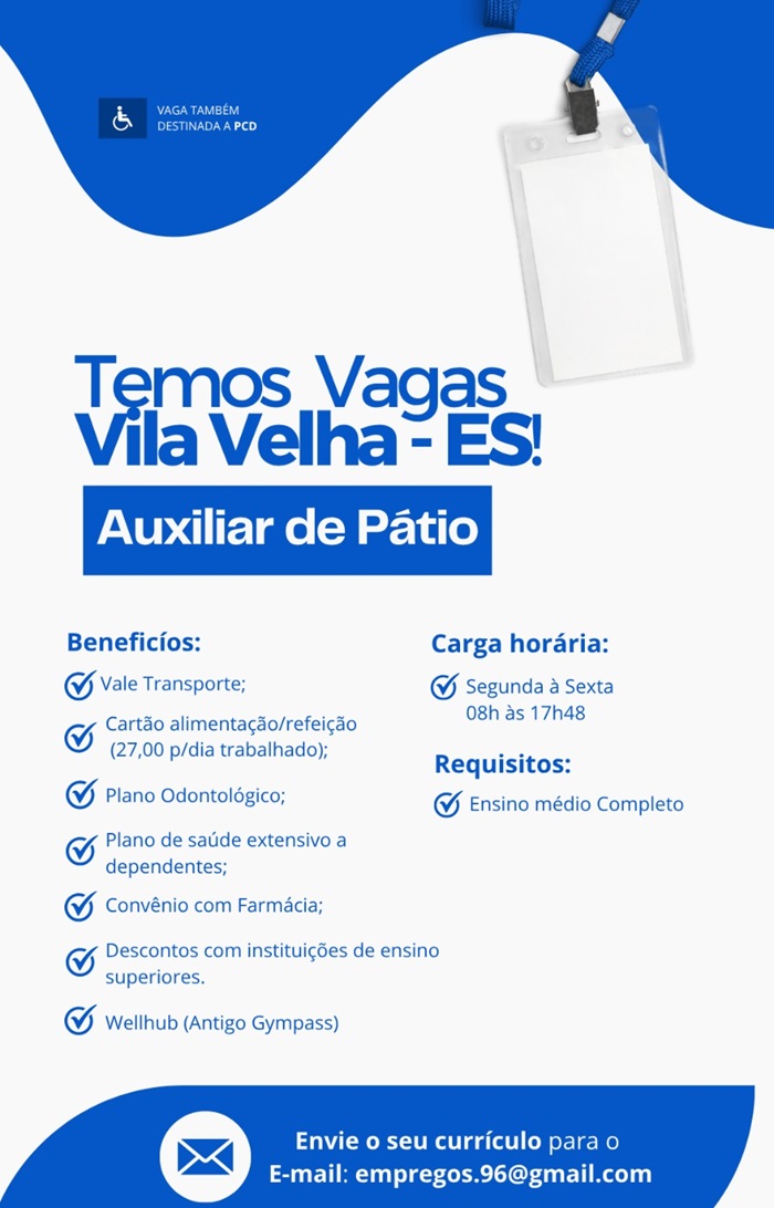 VAGA PARA AUXILIAR DE PÁTIO