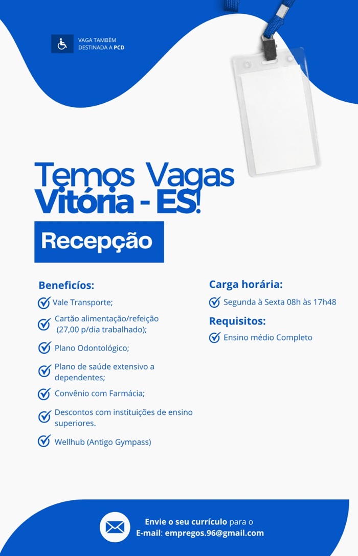 VAGA PARA RECEPÇÃO