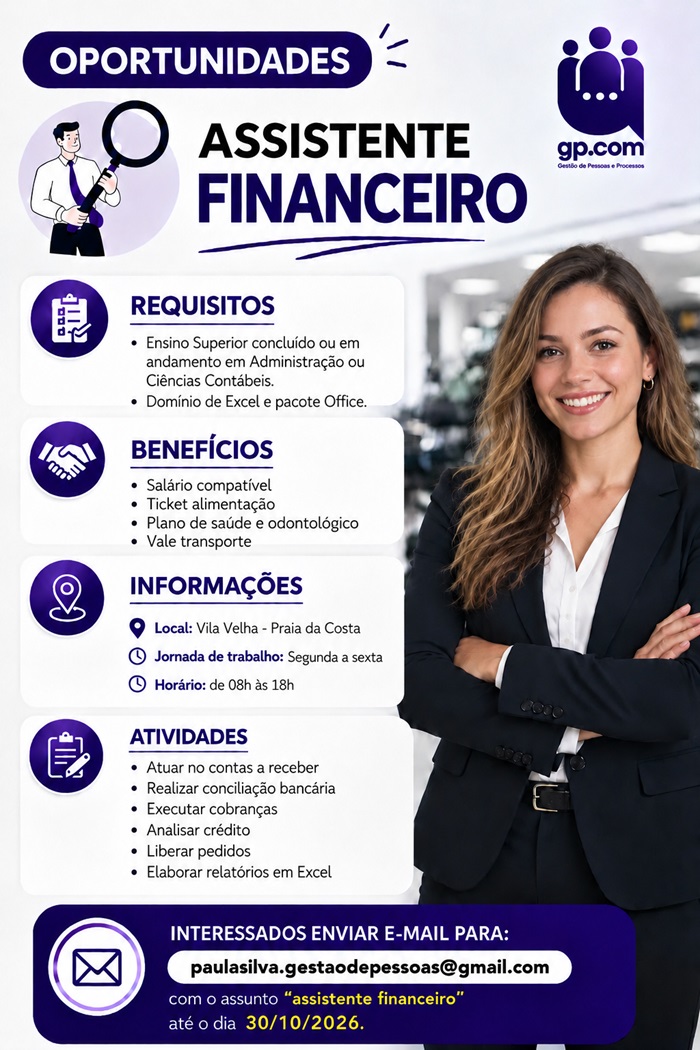 Vaga para Assistente Financeiro