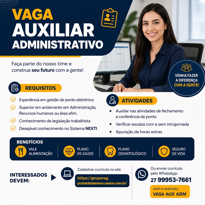VAGA PARA AUXILIAR ADMINISTRATIVO