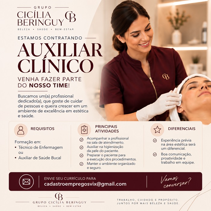 GRUPO CICÍLIA BERINGUY CONTRATA AUXILIAR CLÍNICO