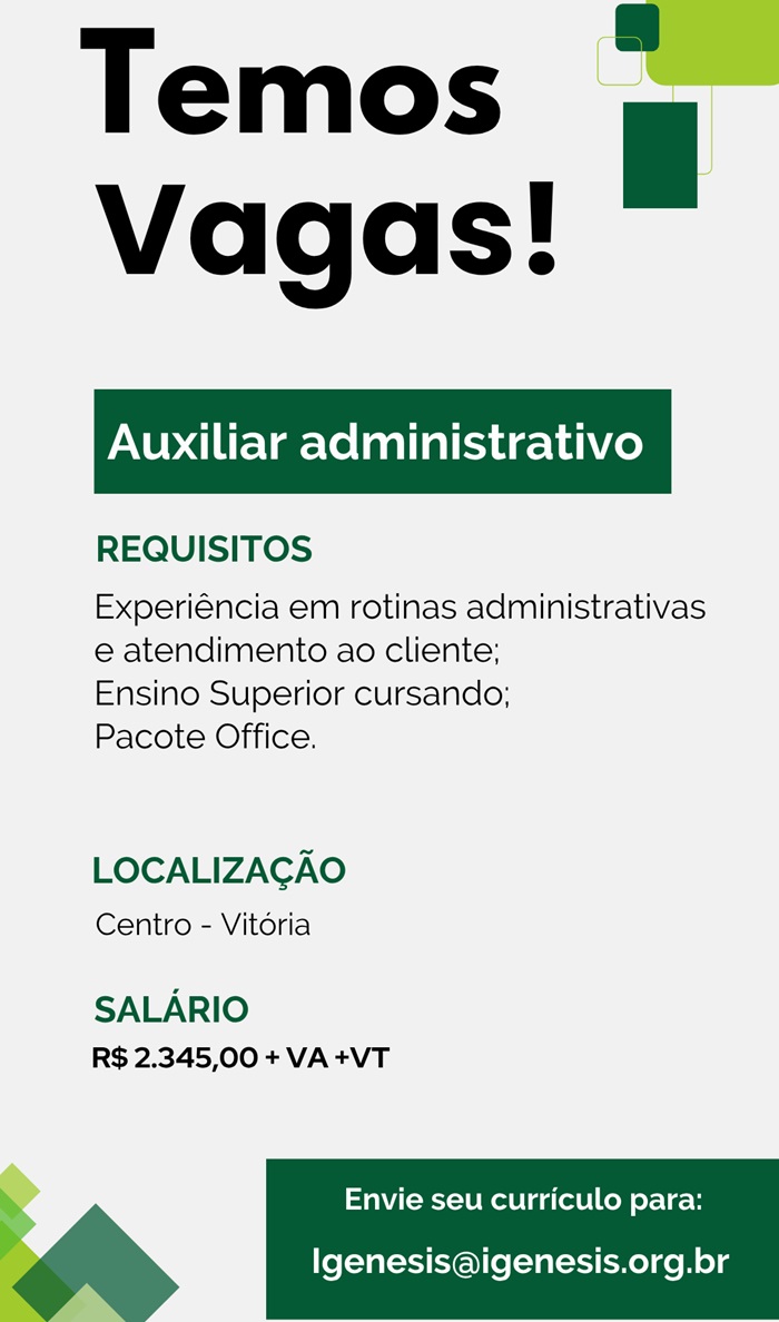 Vaga para Auxiliar administrativo