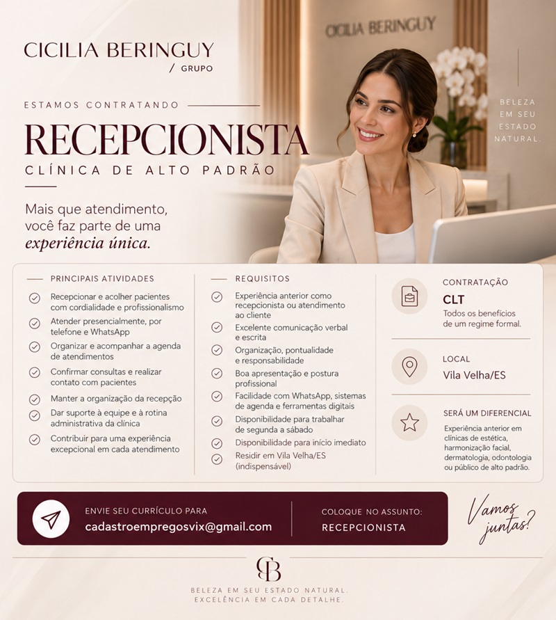CLÍNICA CONTRATA RECEPCIONISTA