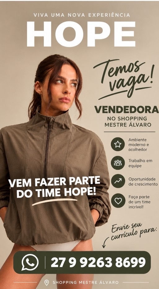 HOPE ABRE VAGA PARA VENDEDORA