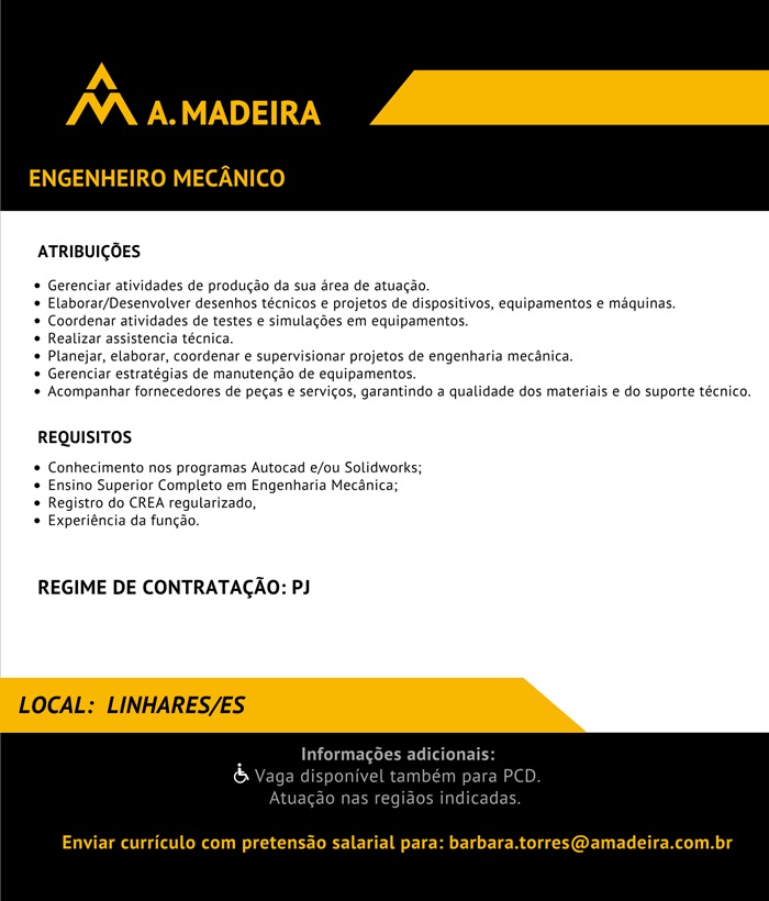 Grupo A. Madeira contrata Engenheiro Mecânico