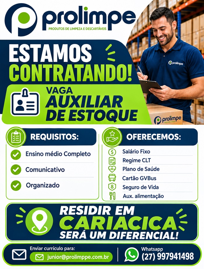 Prolimpe contrata Auxiliar de Estoque