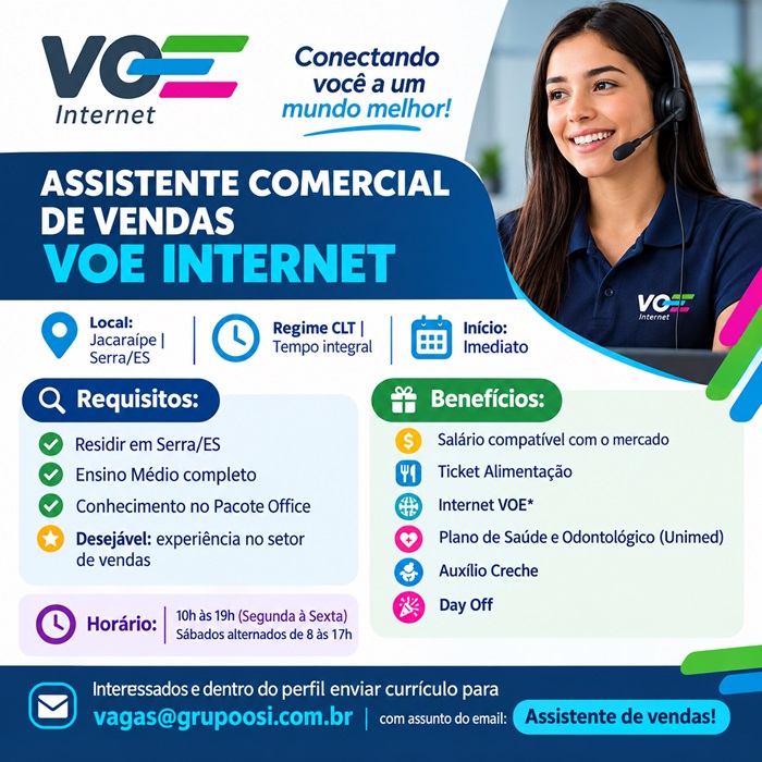 ASSISTENTE COMERCIAL DE VENDAS – VOE INTERNET  