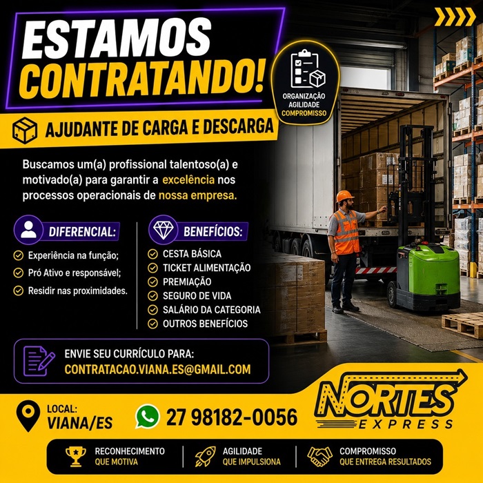 Nortes Express contrata Ajudante de Carga e Descarga.