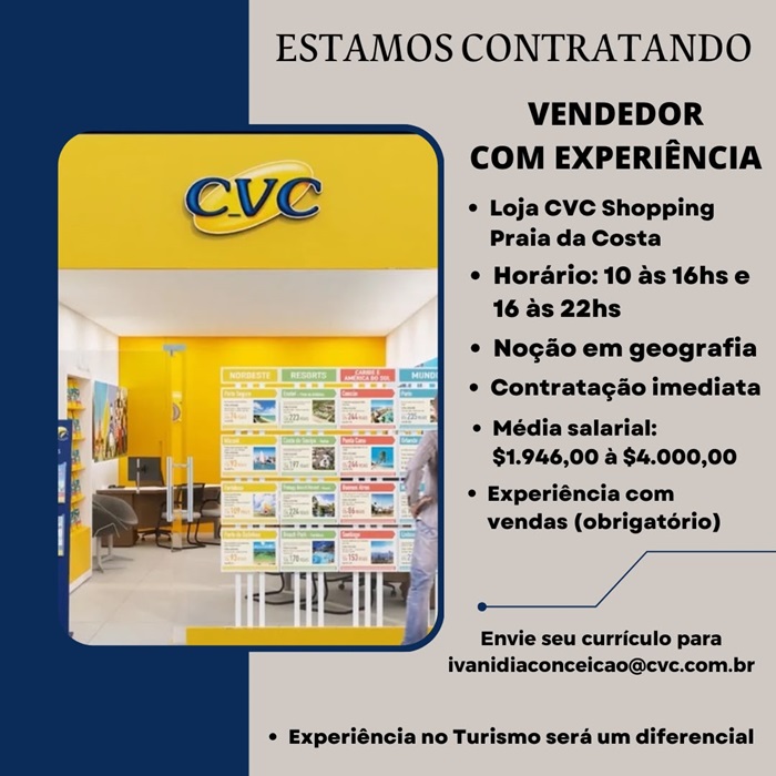 Vaga para Vendedor(a) – CVC | Shopping Praia da Costa