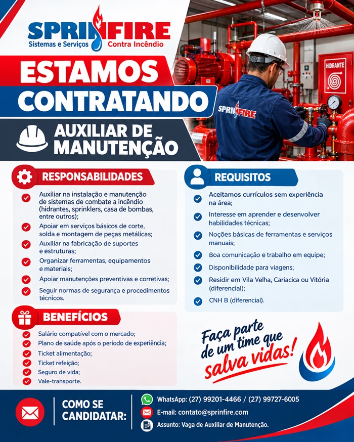 Vaga de Auxiliar de Manutenção