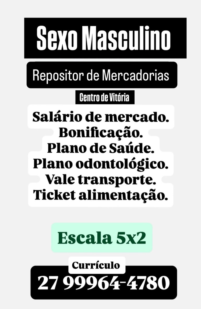 Vaga para Repositor de Mercadorias