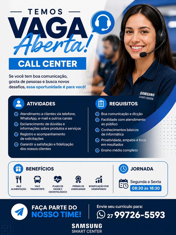 TEMOS VAGA ABERTA — CALL CENTER