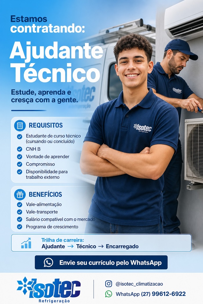 ISOTEC abre vaga para Ajudante Técnico