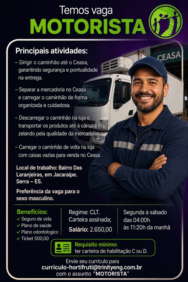 VAGA DE EMPREGO – MOTORISTA