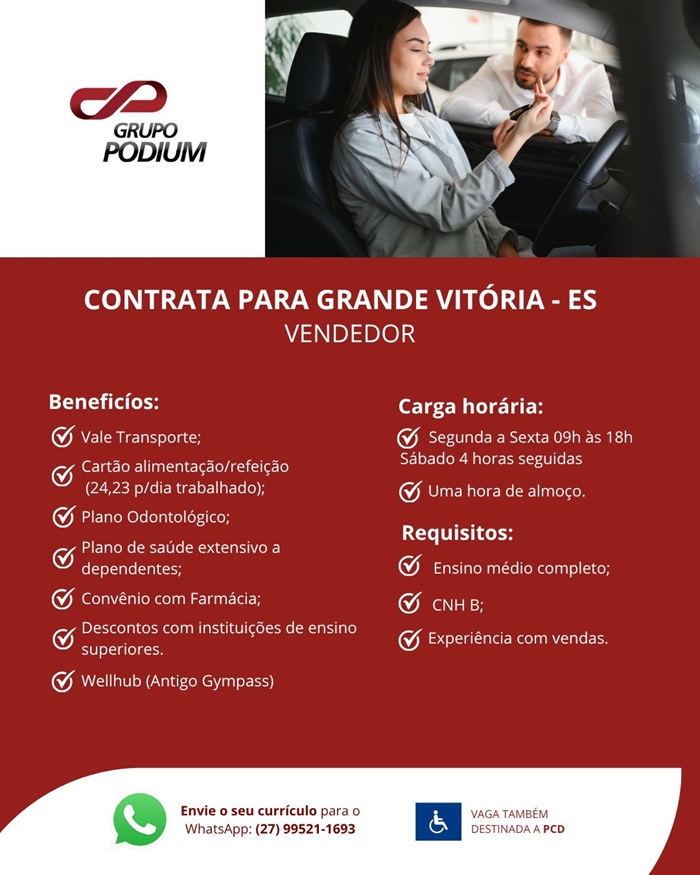  GRUPO PODIUM CONTRATA VENDEDOR DE VEÍCULOS