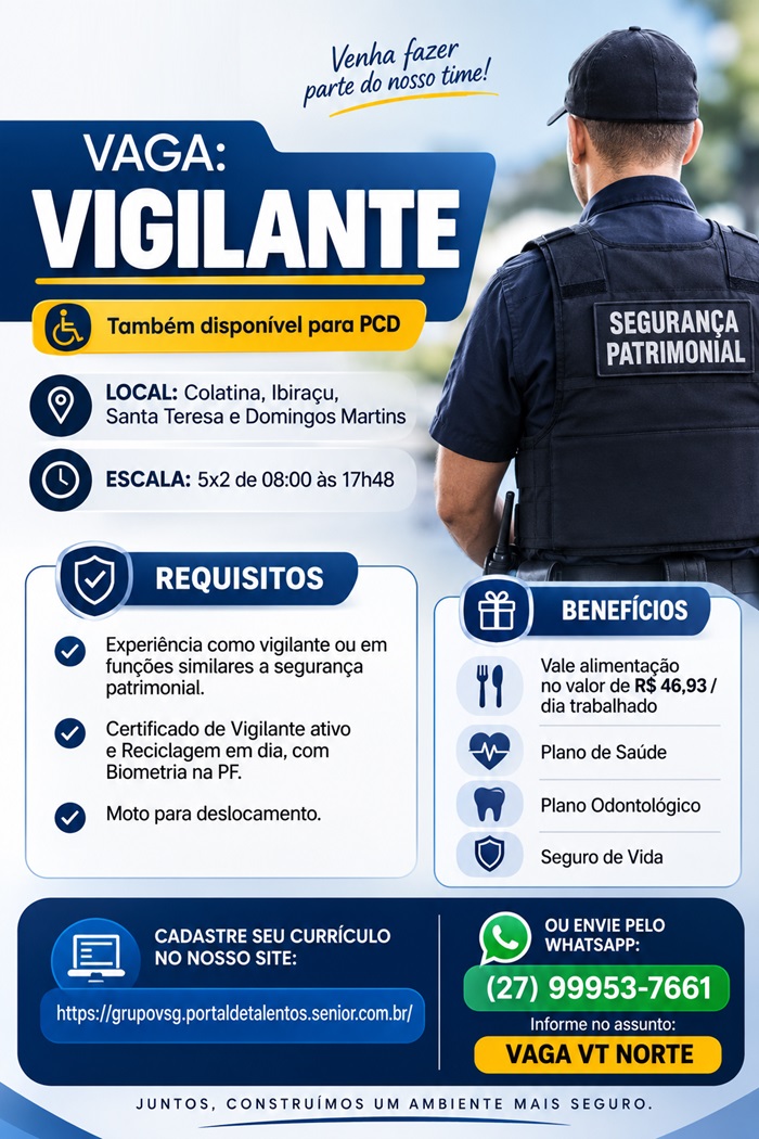 VAGA PARA VIGILANTE (IBIRAÇU e FUNDÃO)