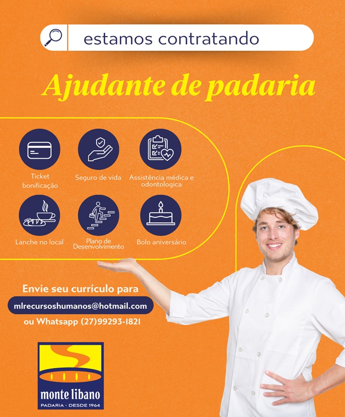 Padaria Monte Libano contrata Ajudante de Padaria