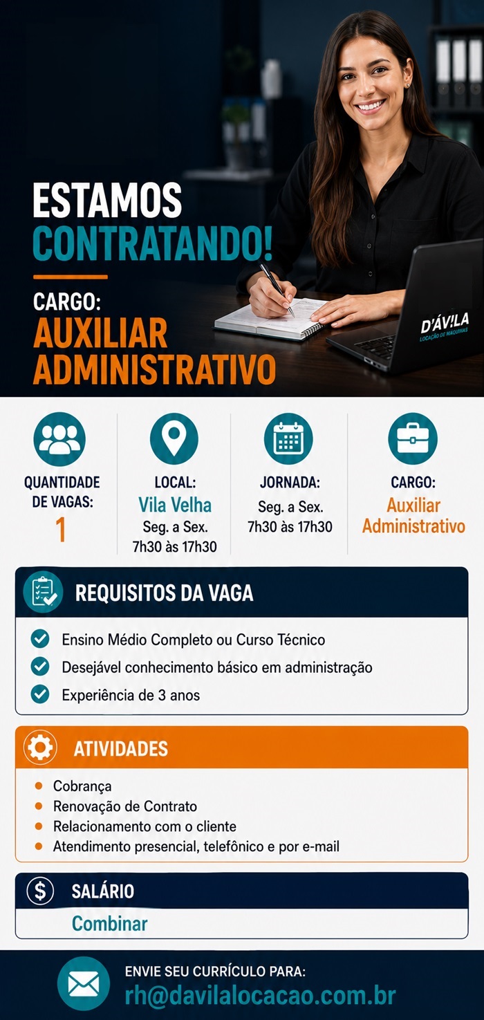 Vaga para Auxiliar Administrativo