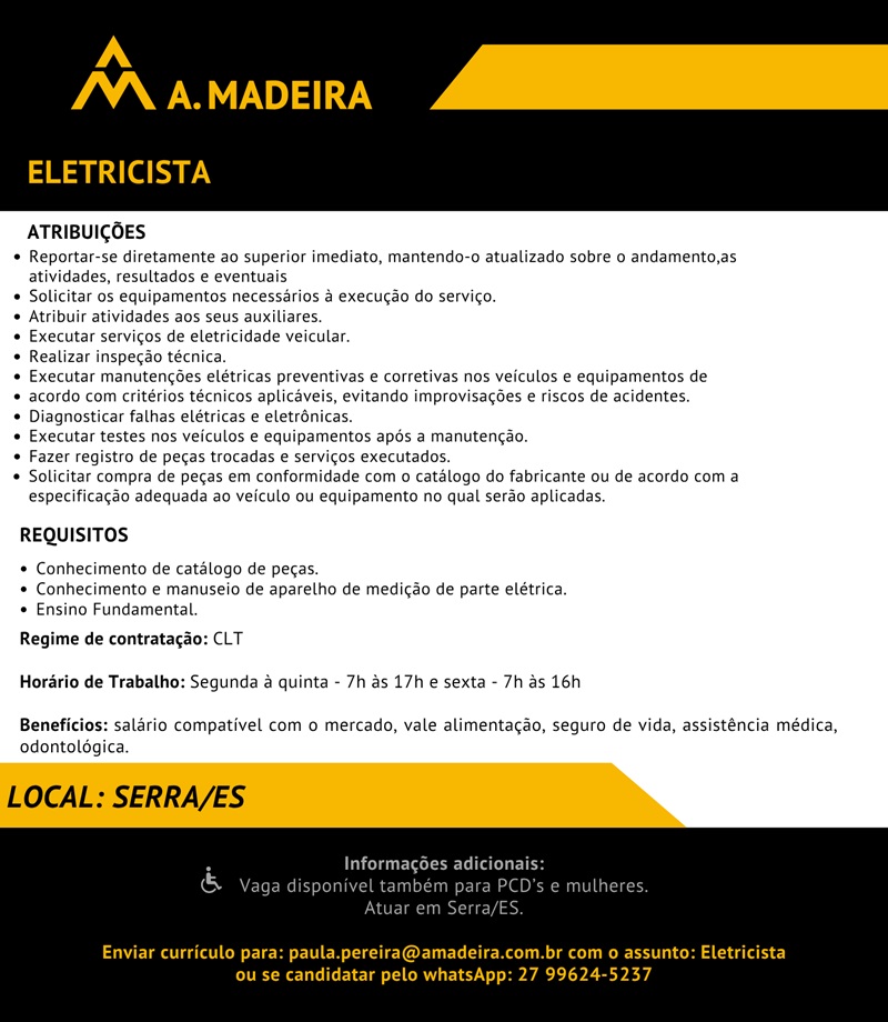 Grupo A. Madeira contrata Eletricista