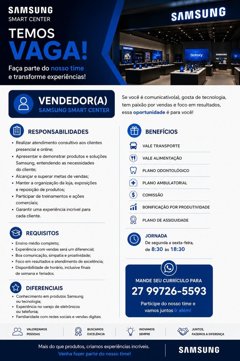 Vaga para Vendedor(a) – Samsung Smart Center