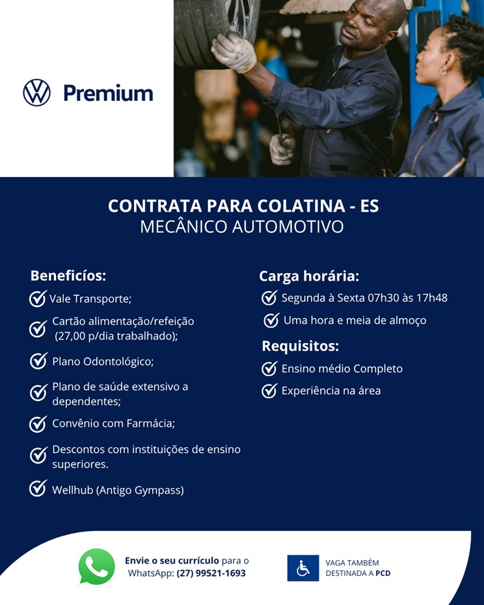 Premium Volkswagen contrata Mecânico Automotivo