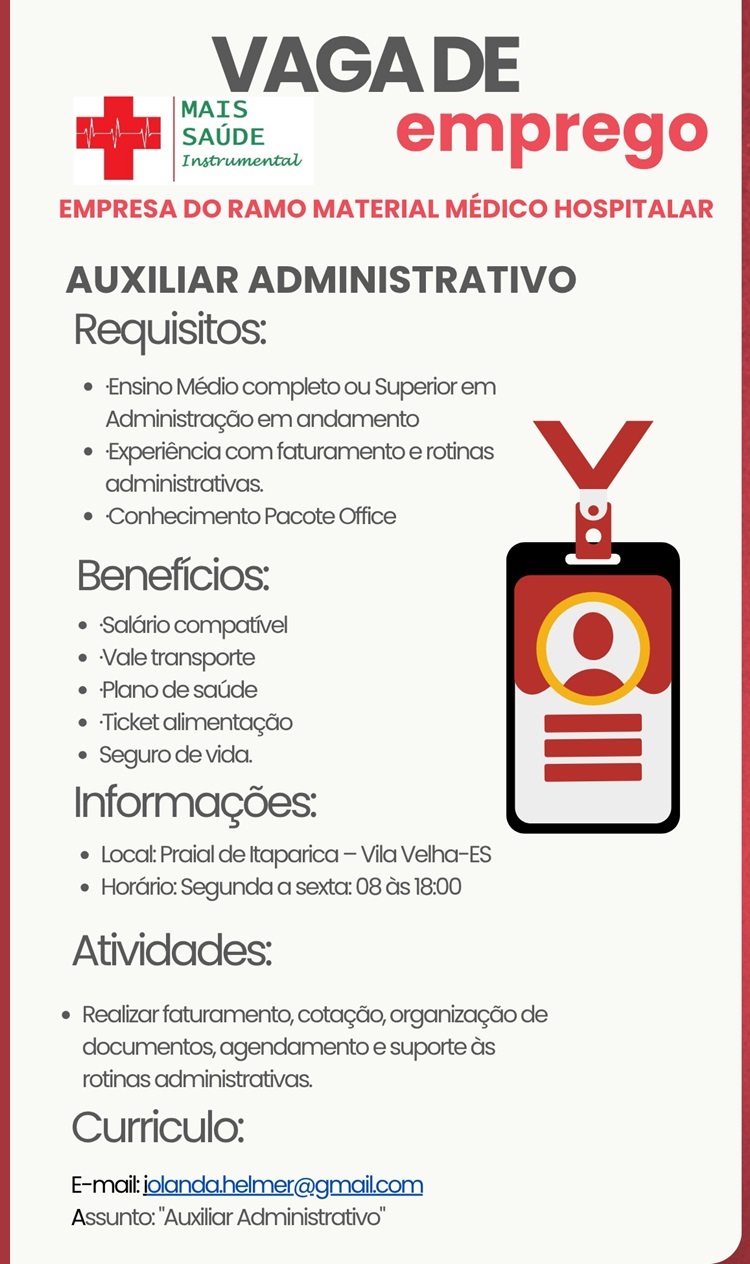 VAGA PARA AUXILIAR ADMINISTRATIVO